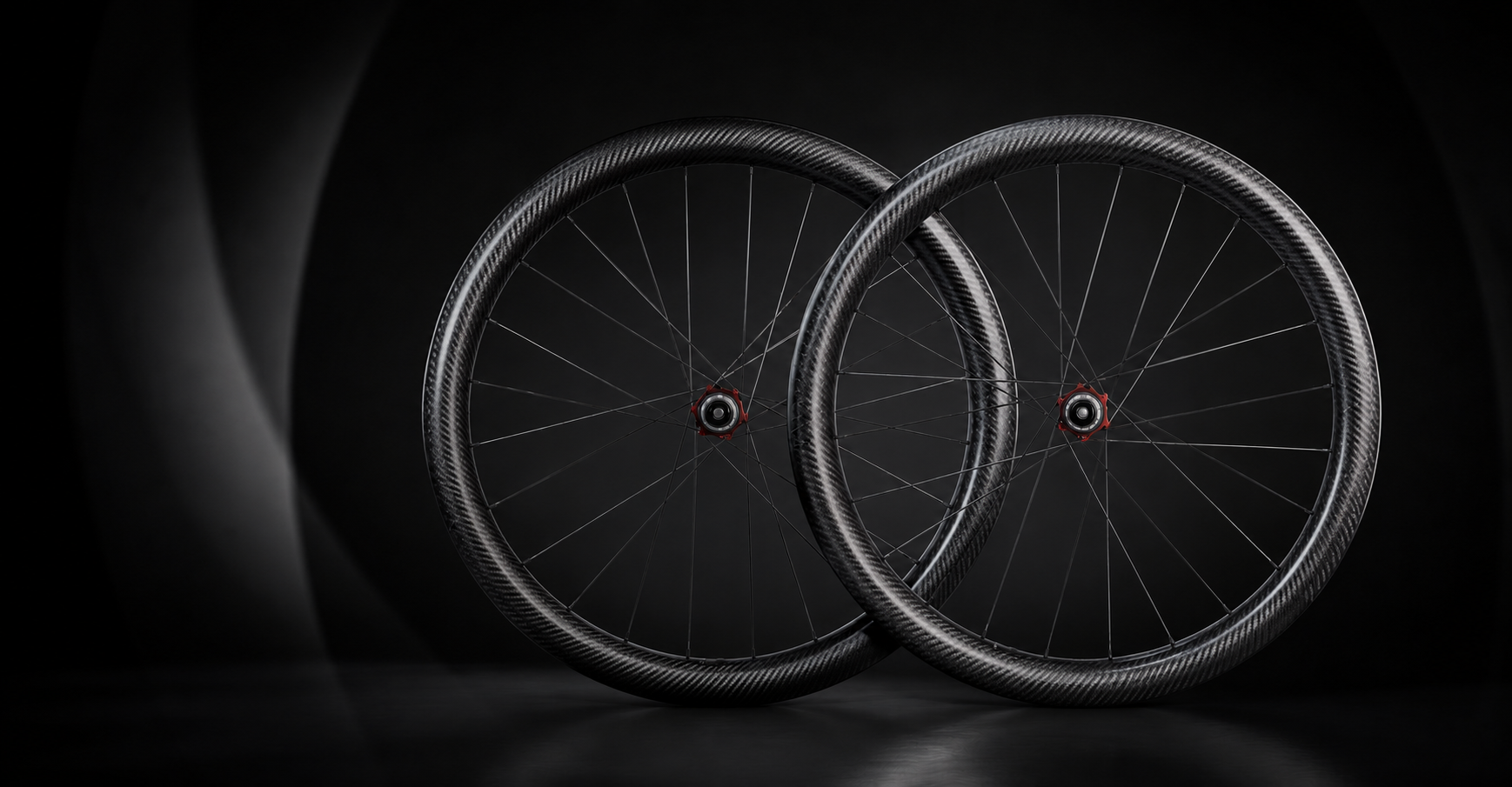 Carbon fiber bicycle wheelset in studio lighting