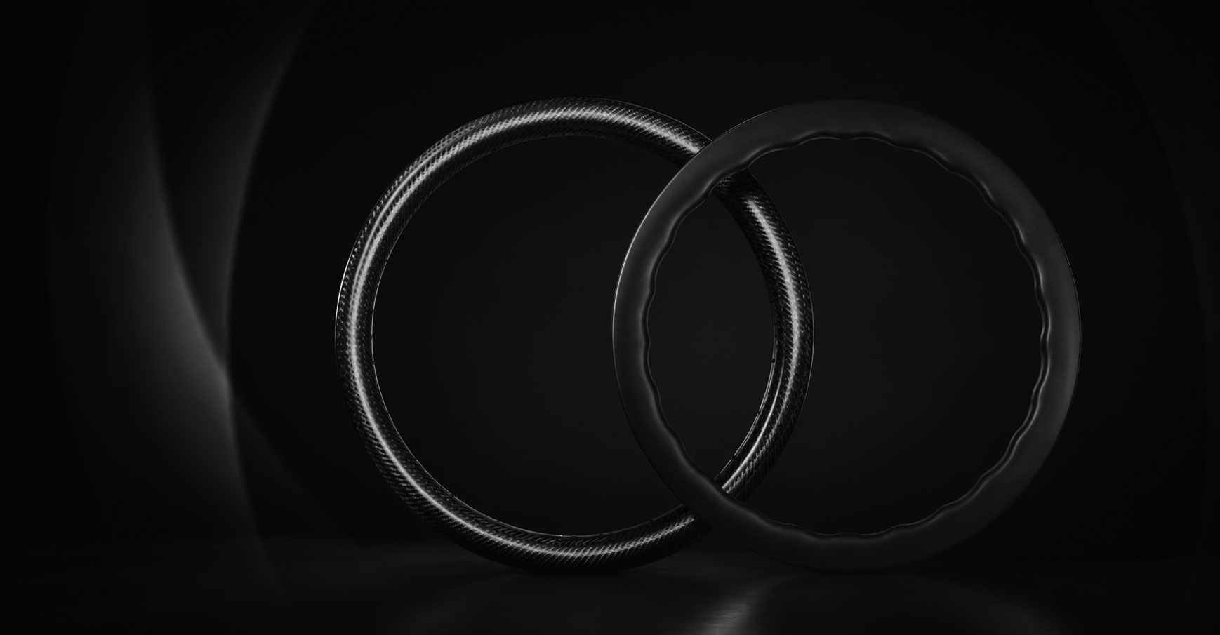 Close-up of a carbon fiber bicycle rim profile